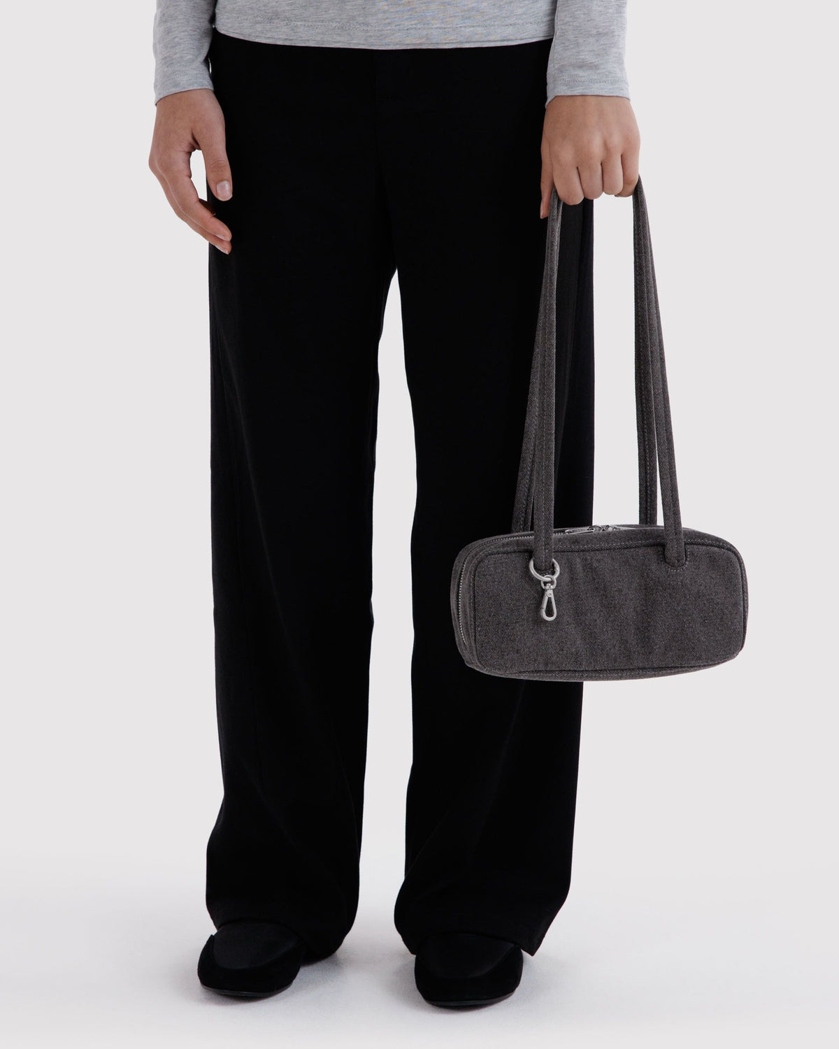 Small Denim Bowler Bag - Washed Black Denim