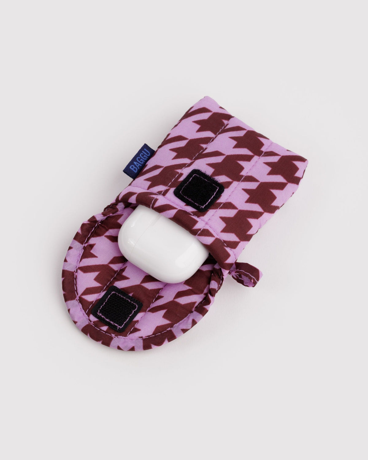 Puffy Earbuds Case - Pink Houndstooth