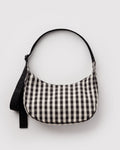 Medium Nylon Crescent Bag - Black and Cream Gingham