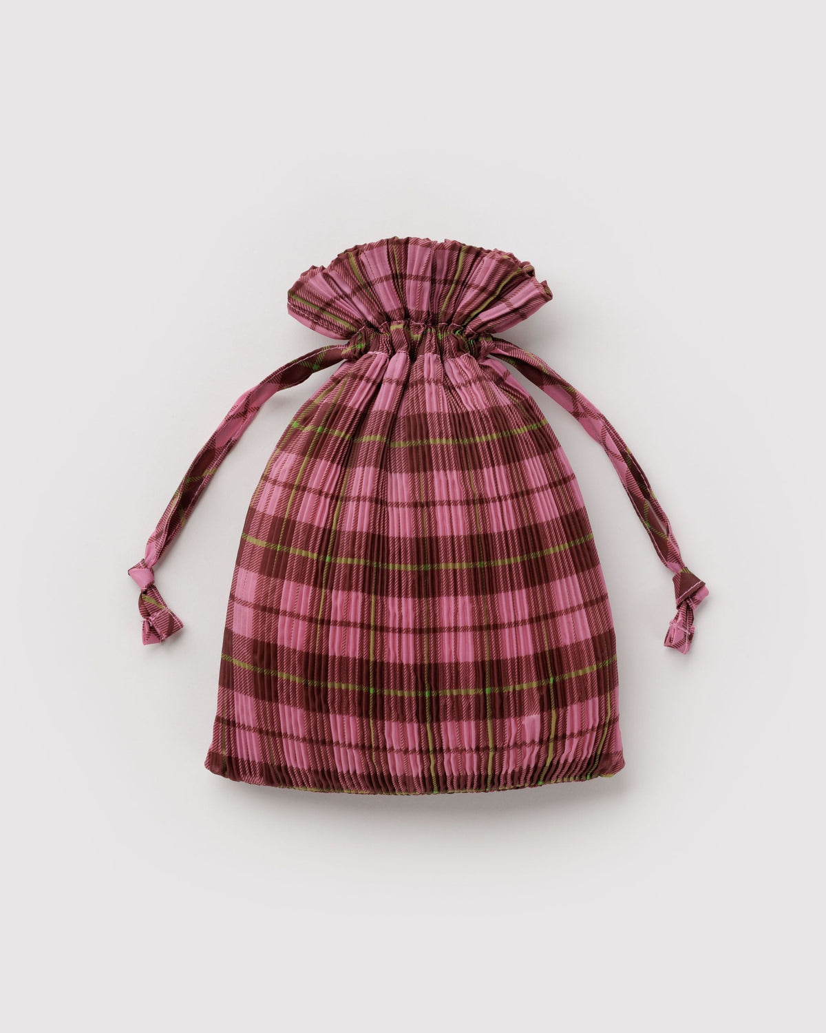Pleated Baggu - Azalea Pink Tartan